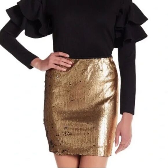 ‎Romeo & Juliet Couture Gold Sequin Skirt - M - Picture 1 of 12